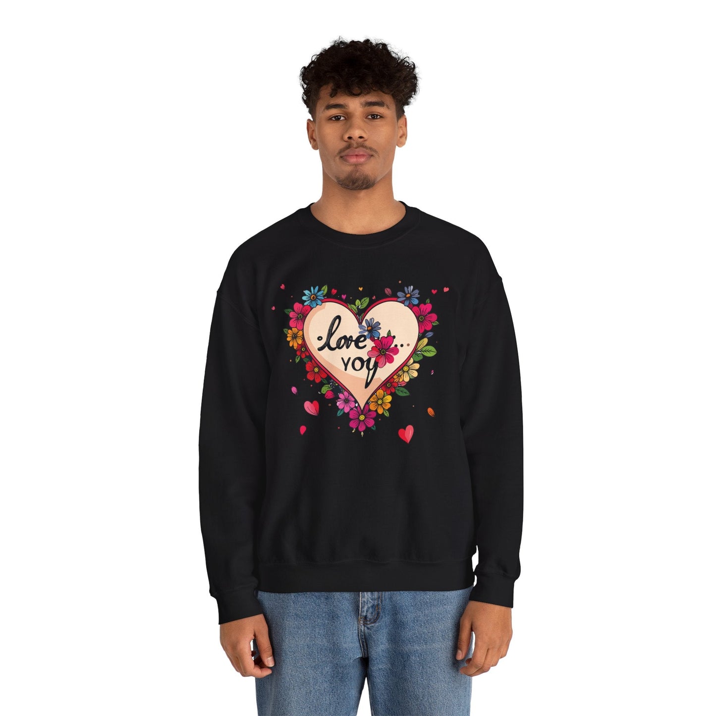 Floral Heart Love Sweatshirt Floral Heart Valentines Day Unisex Crewneck Fifty Fifty Cotton Polyester