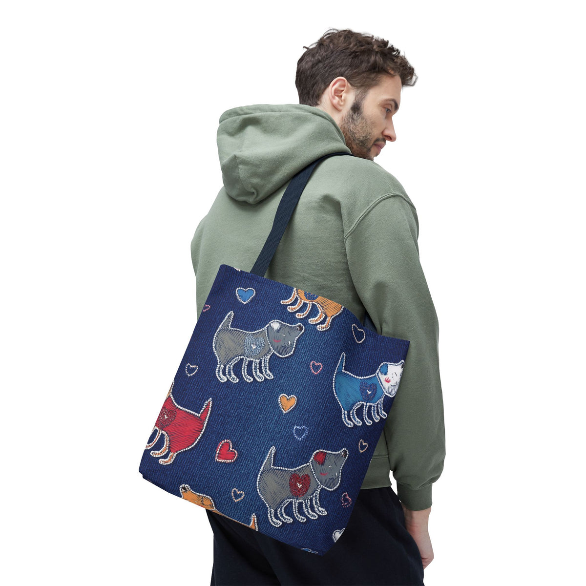 Love Day Graphic Design Denim Fabric Imitation Print Unisex Canvas Bag POLY 3 Sizes Tote Bag 201-13