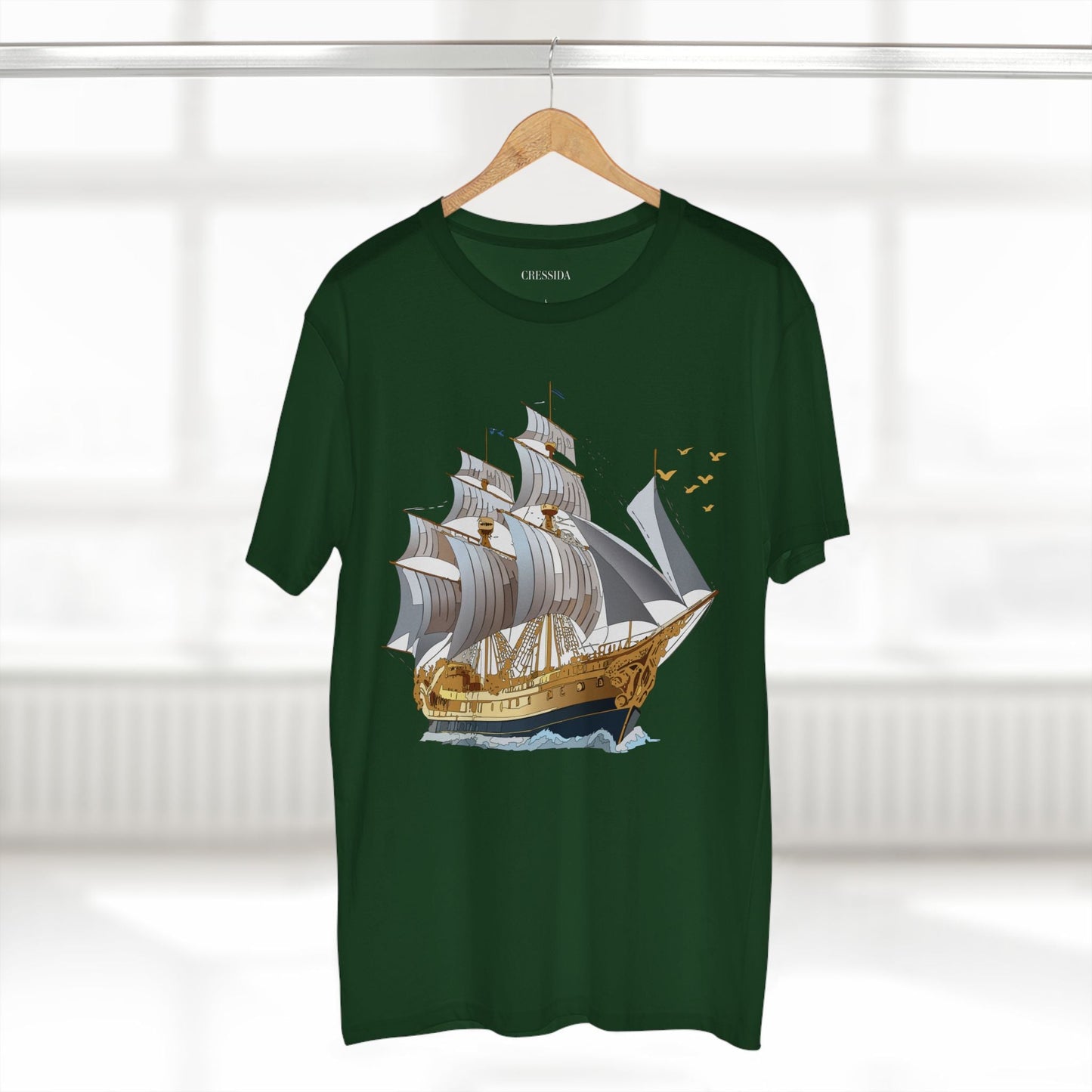 Ship Graphic Unisex 100 Cotton T-Shirt with Gold Frigate Art Design 14
