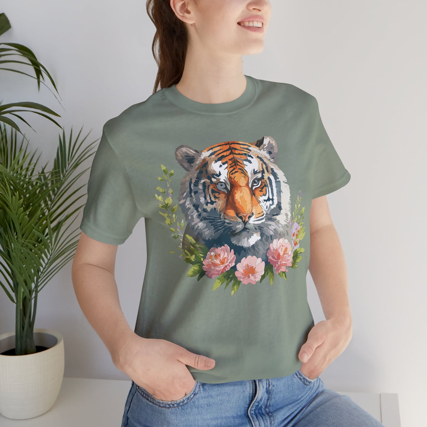 Floral Tiger Shirt, Animal Shirt, Tiger Tee, Unisex Tee, Floral T-shirt, T-Shirt with Animal
