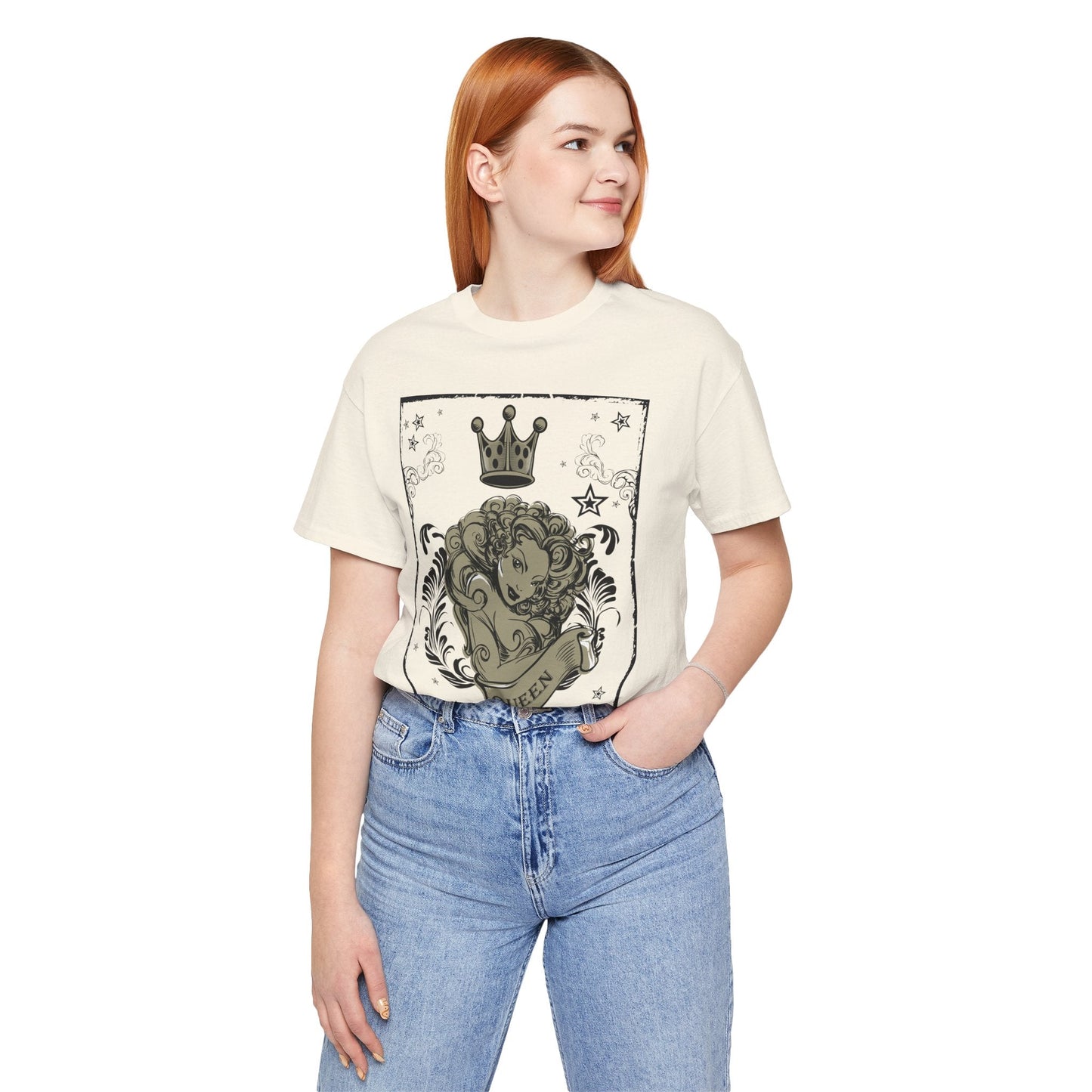 Crown Face Portrait Graphic Tee Vintage Floral Illustration Rock Band T-Shirt