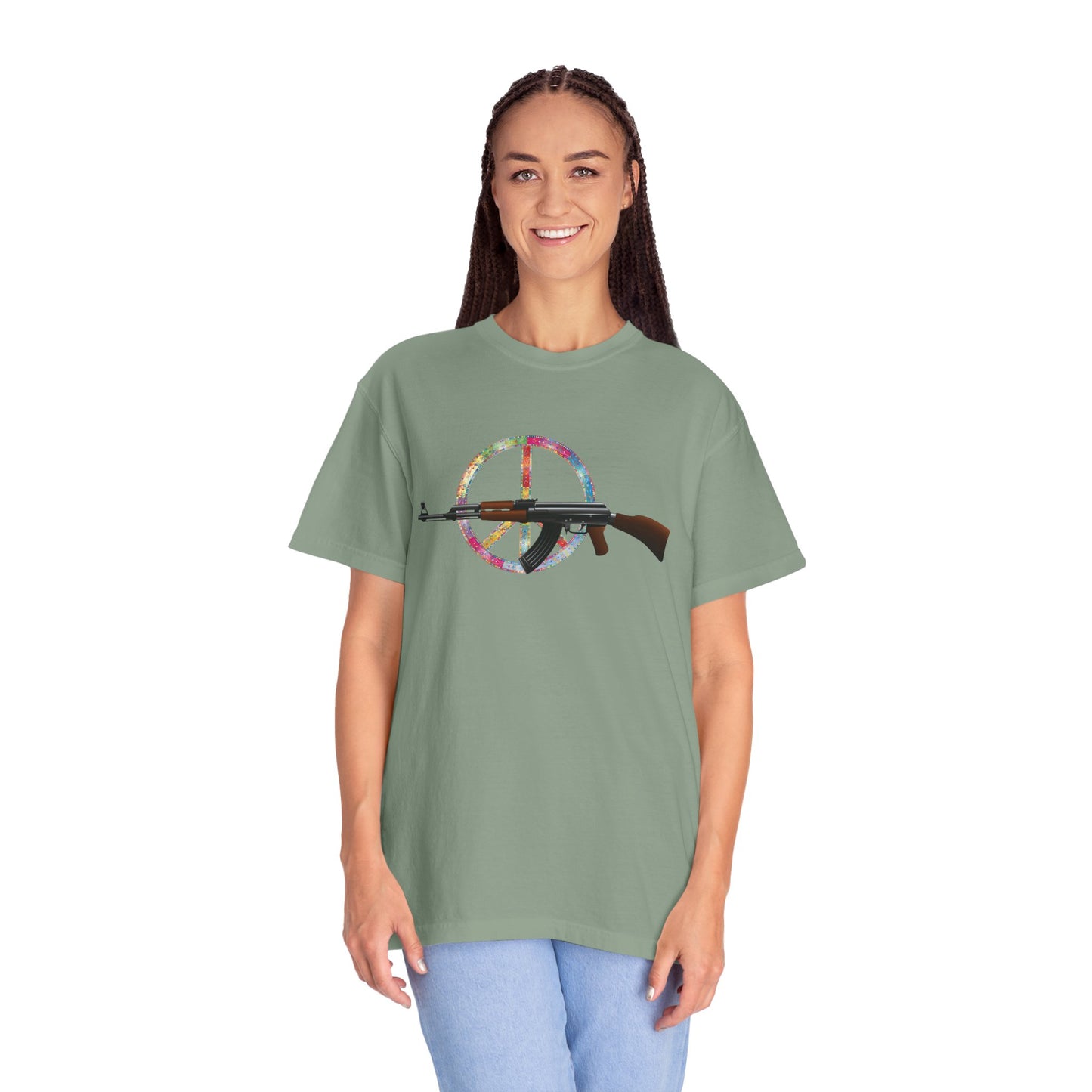 Unisex T-shirt with GUNS AND FLOWERS print