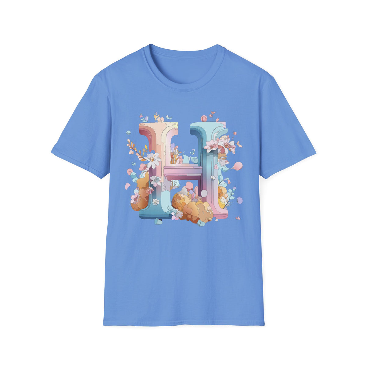 Floral Letter H T-Shirt | Pastel Botanical Monogram Tee