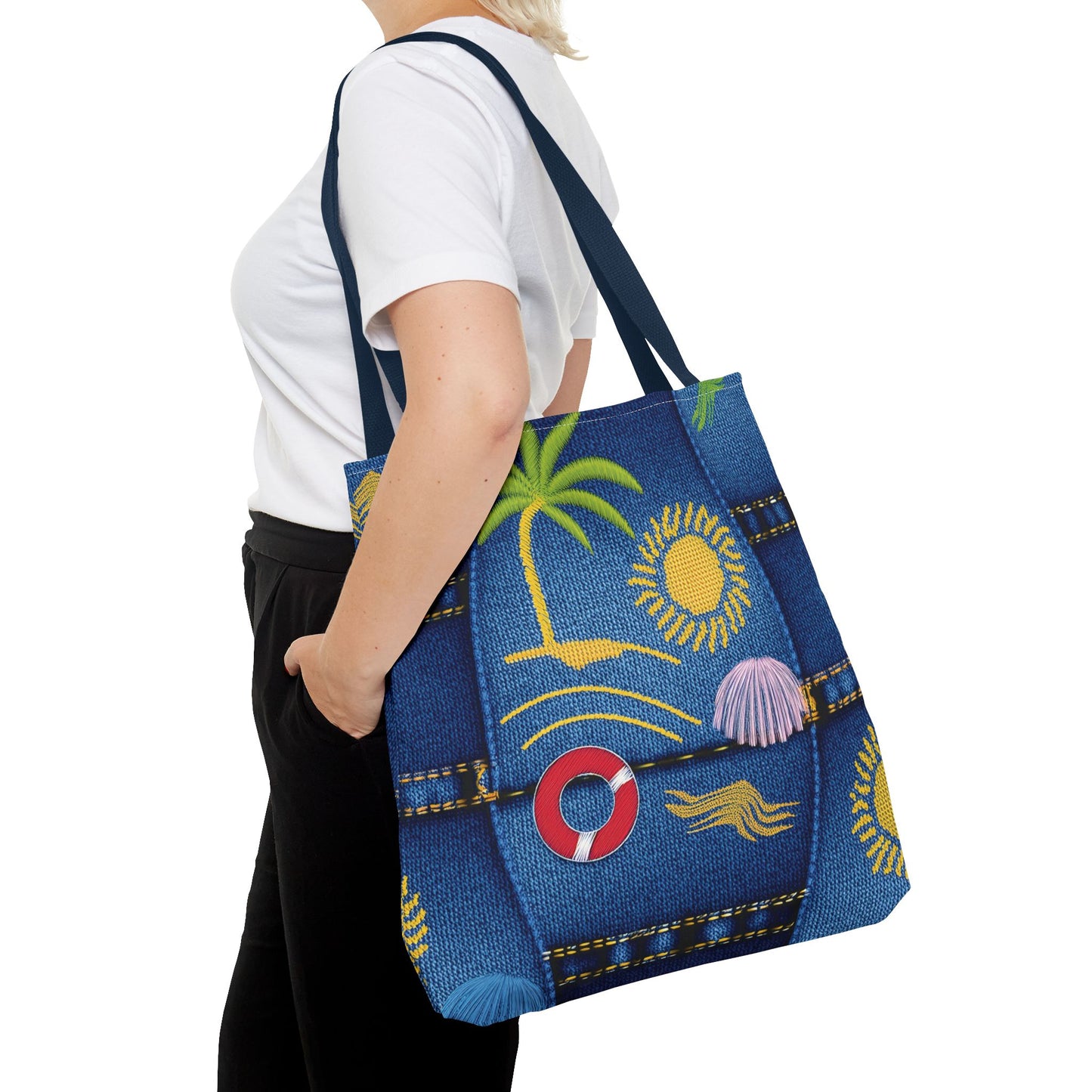 Denim Fabric Imitation Print Unisex Canvas Bag Poly Spun 3 Sizes Tote Bag 182-5