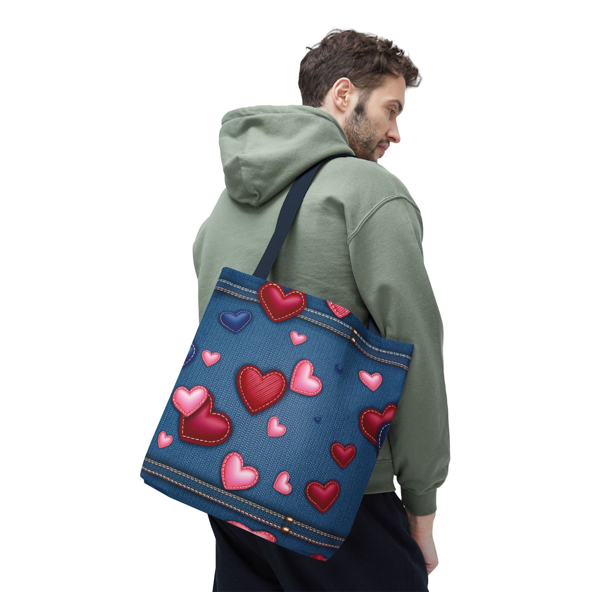 Love Day Graphic Design Denim Fabric Imitation Print Unisex Canvas Bag POLY 3 Sizes Tote Bag 201-29