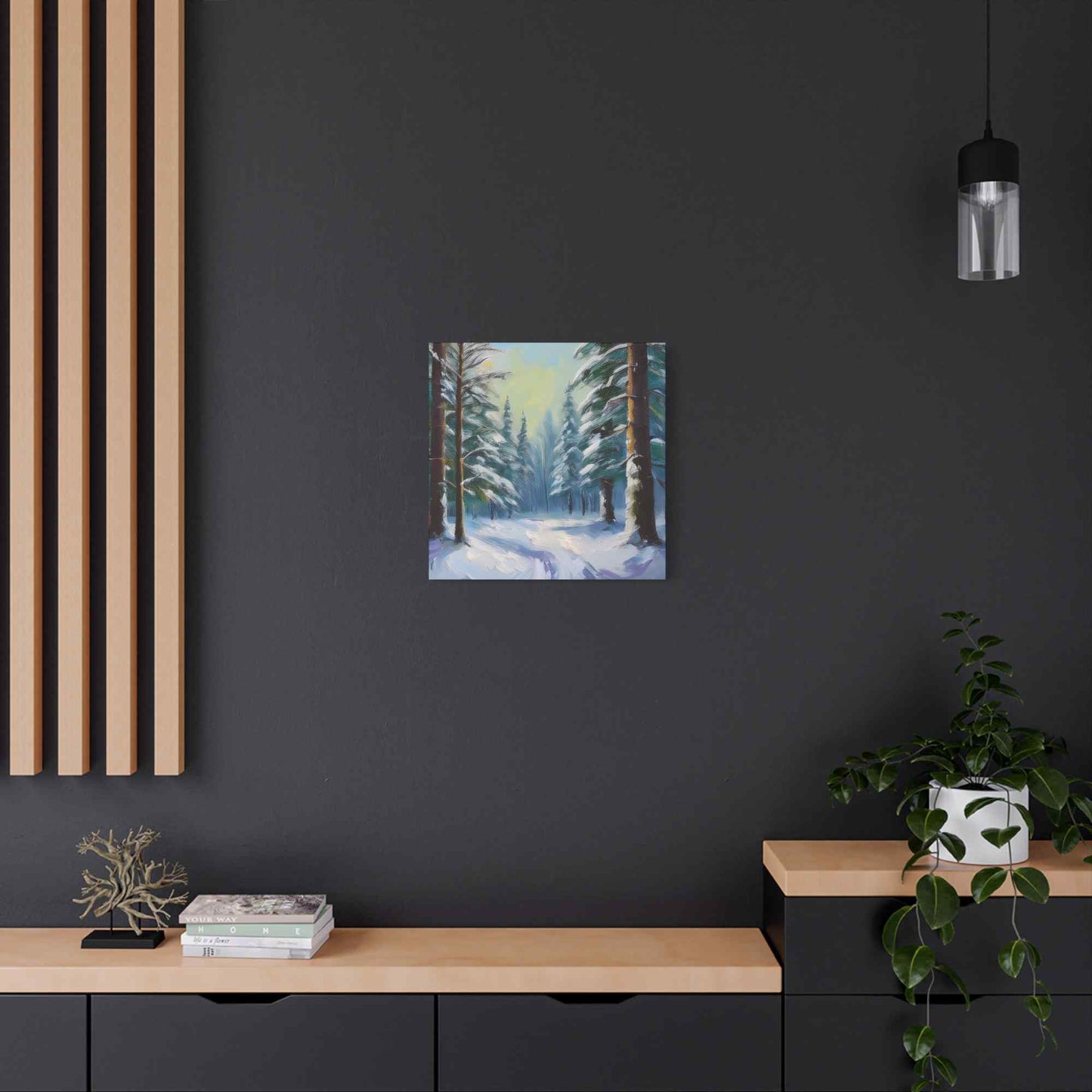 Snow Forest Print Canvas, Oil Paint Print 20x20, 24x24, 30x30, 32x32, 36x36 Art Design Print Pine-Wood Inner Frame MC-77