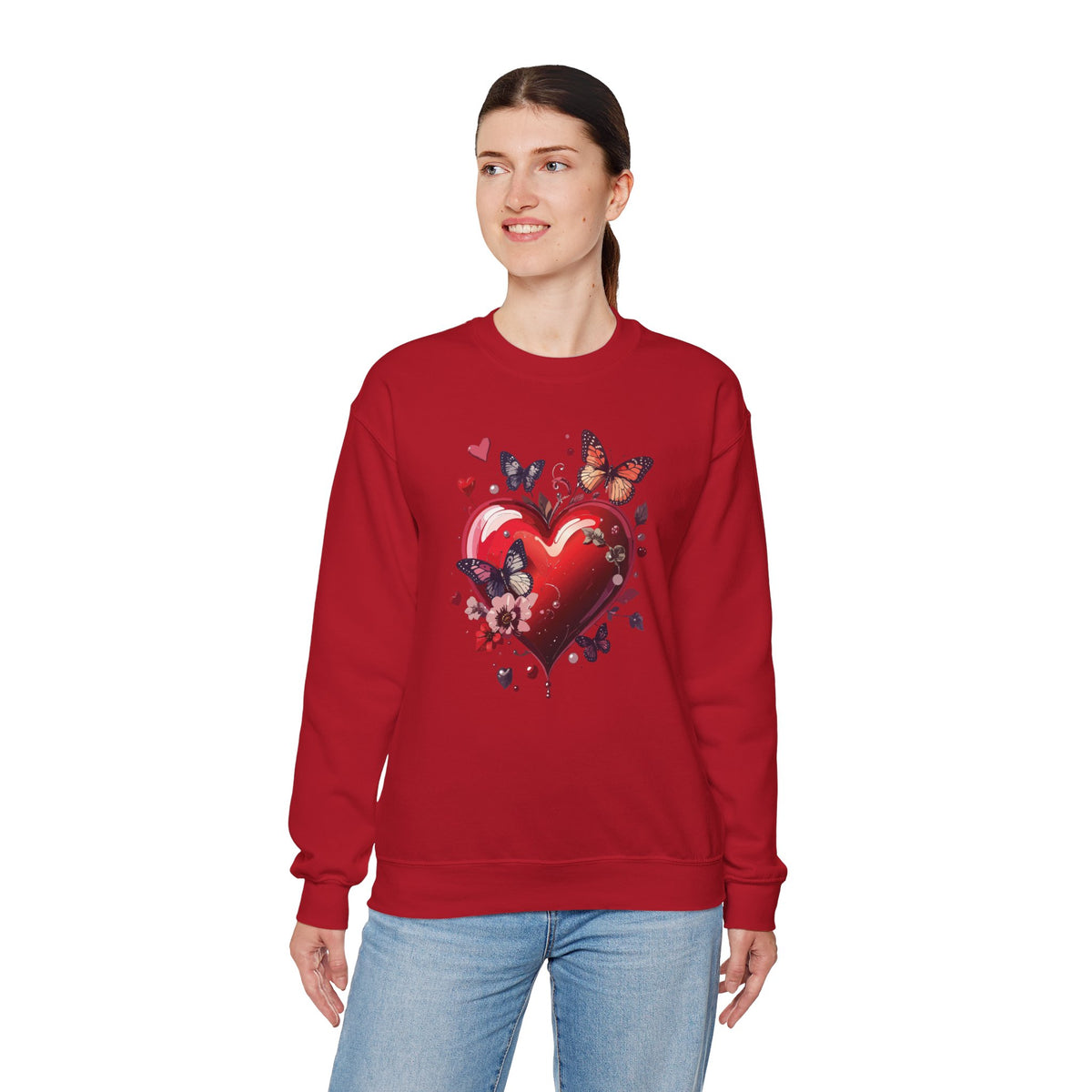 Big Red Heart Sweatshirt, Floral Red Heart Sweatshirt, Floral Love Sweatshirt, Valentine's Day Sweatshirt, Heart Floral Sweatshirt 105