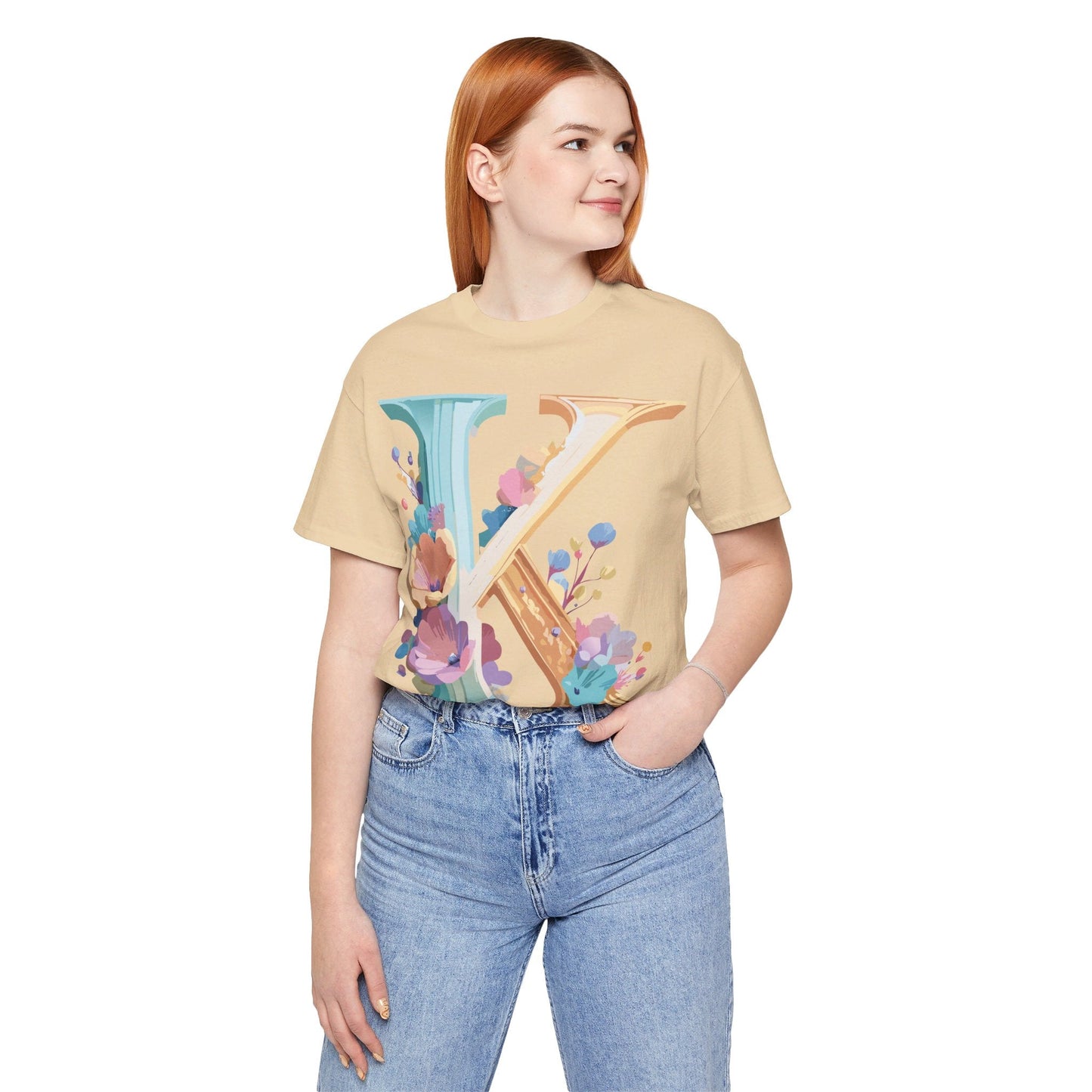 Letter K Graphic Tee Unisex Shirt By Adelpha Vintage Art Design Short Sleeve Collection