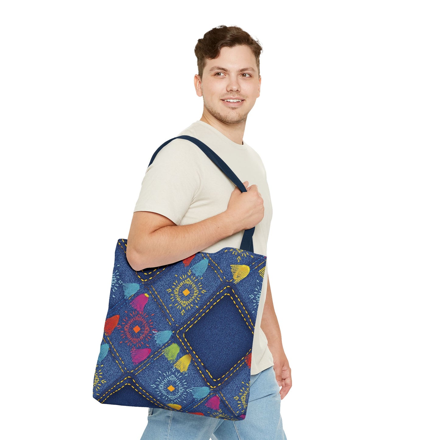 Diwali Graphic Denim Fabric Imitation Print Unisex Canvas Bag Poly Spun 3 Sizes Tote Bag 205-27