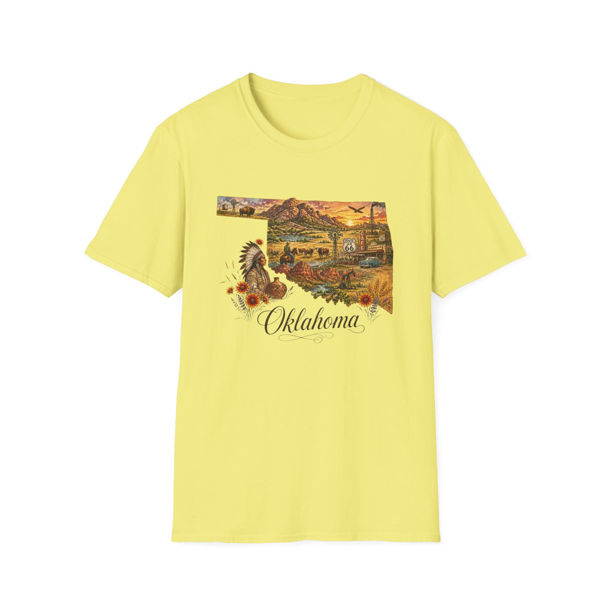 Oklahoma State Travel Tourist Graphic Design Unisex 100 Cotton Gildan T-Shirt