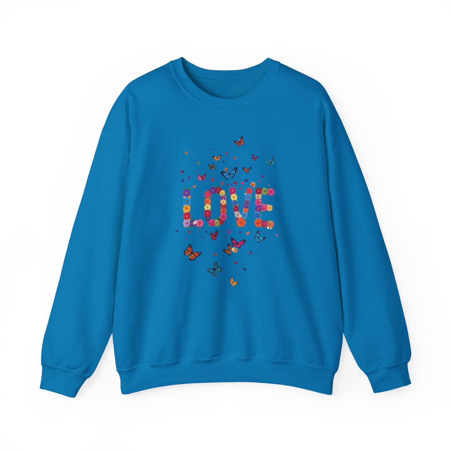 Unisex Floral Love Sweatshirt, Love Floral Sweatshirt, Floral Butterfly Sweatshirt, 50/50 Cotton-Poly Valentine's Day Sweatshirt 06