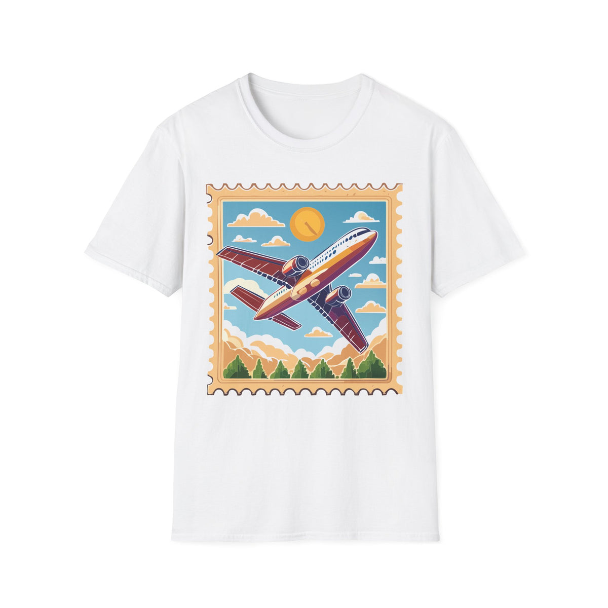 Retro Airplane Stamp design T-Shirt | Vintage Travel Plane Graphic Tee Unisex 100 Cotton Gildan T-Shirt