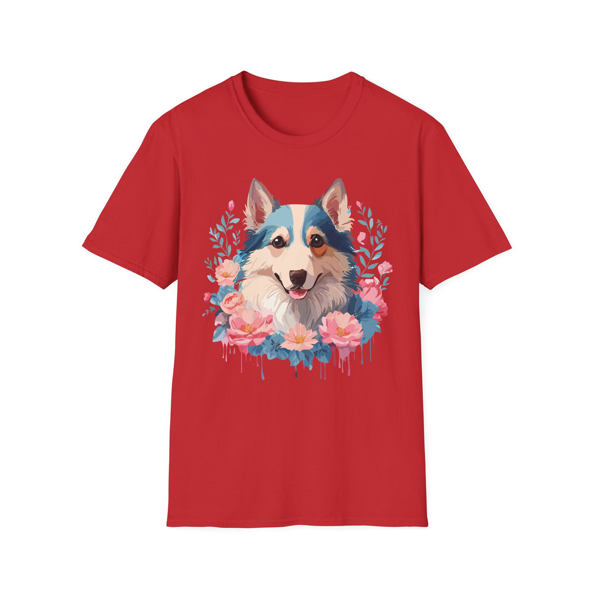 Floral Corgi Portrait T-Shirt | Dog Face Tee with Flowers