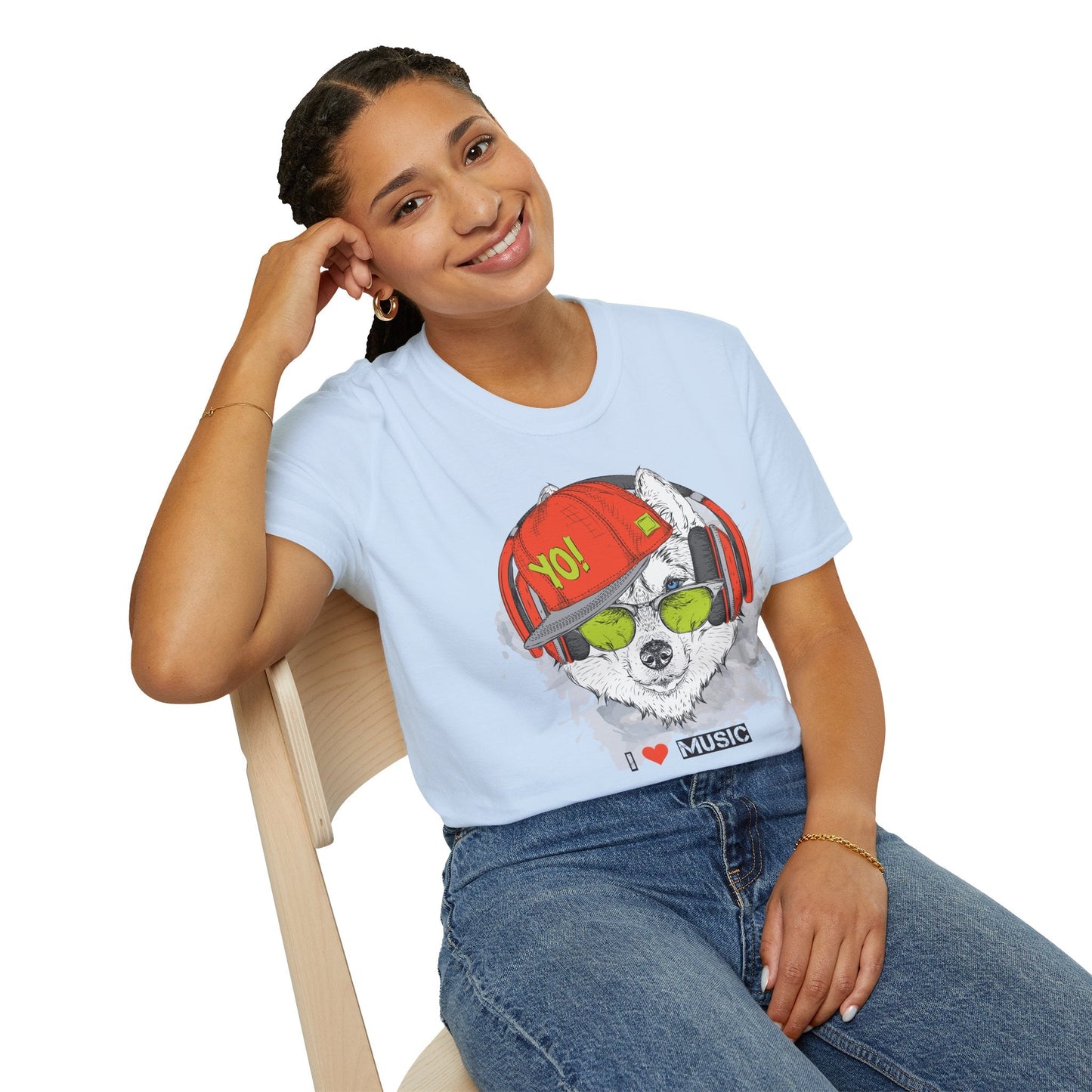 Unisex Music Animals Short Sleeve T Shirt With Headphones For Music Lovers Gildan 64000