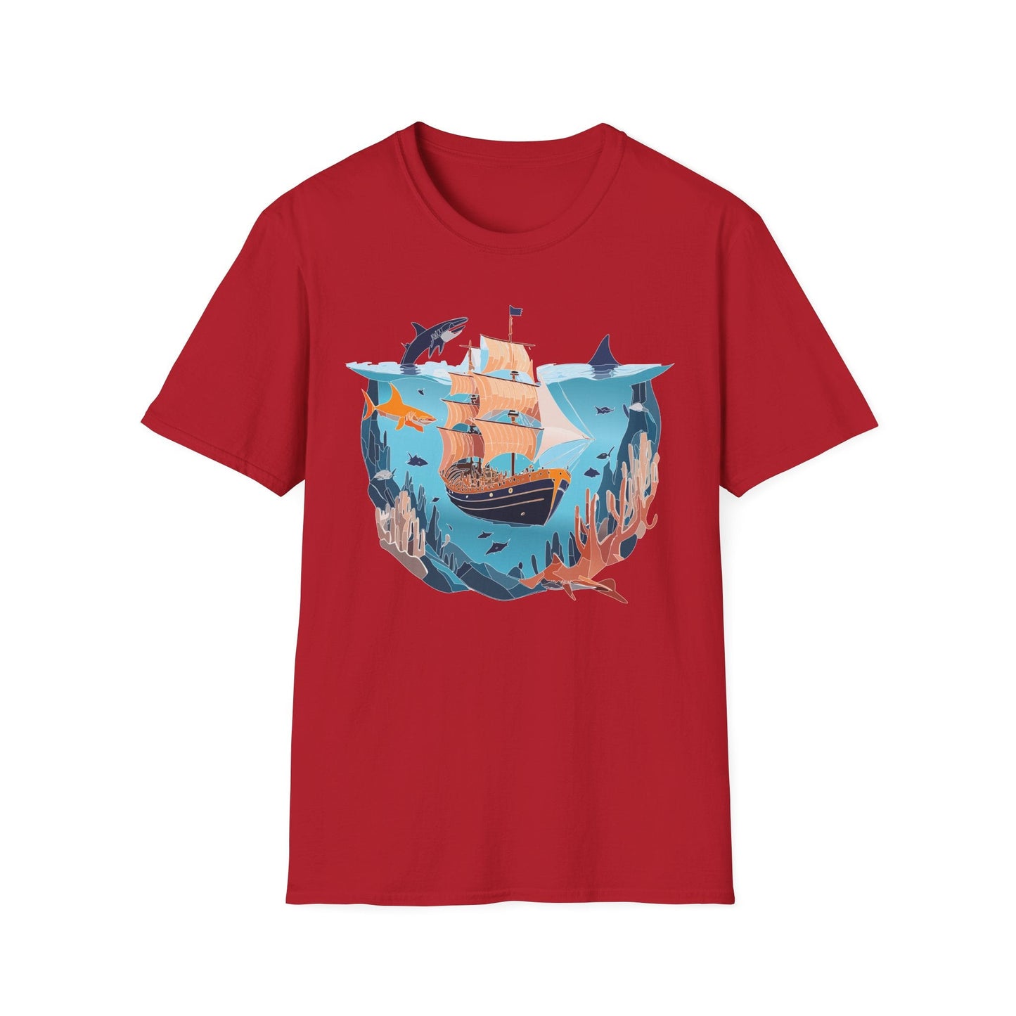 Ocean Tee Shirt Unisex Softstyle 64000 U Boat Design 100 Percent Ring Spun Cotton Tee