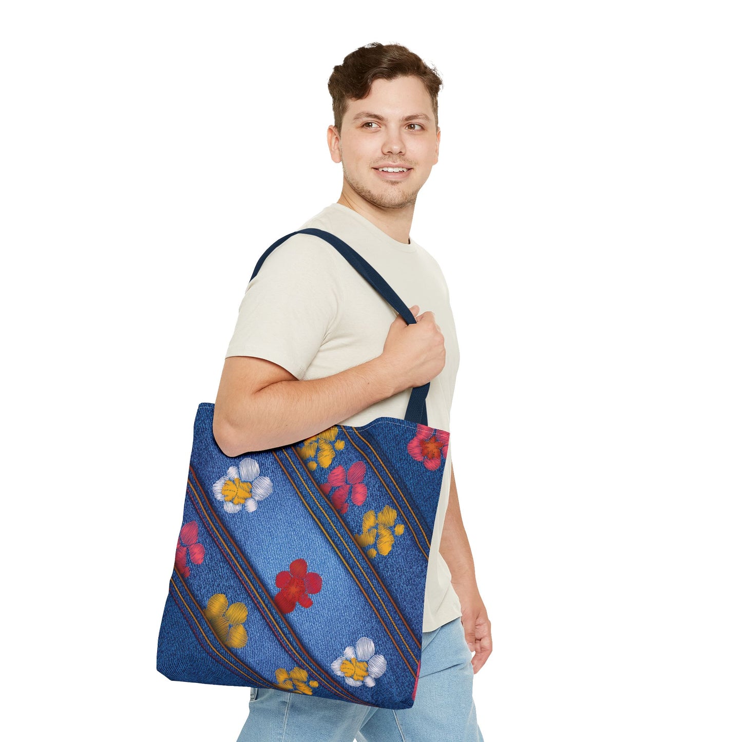 Denim Fabric Imitation Print Unisex Canvas Bag Poly Spun 3 Sizes Tote Bag 135