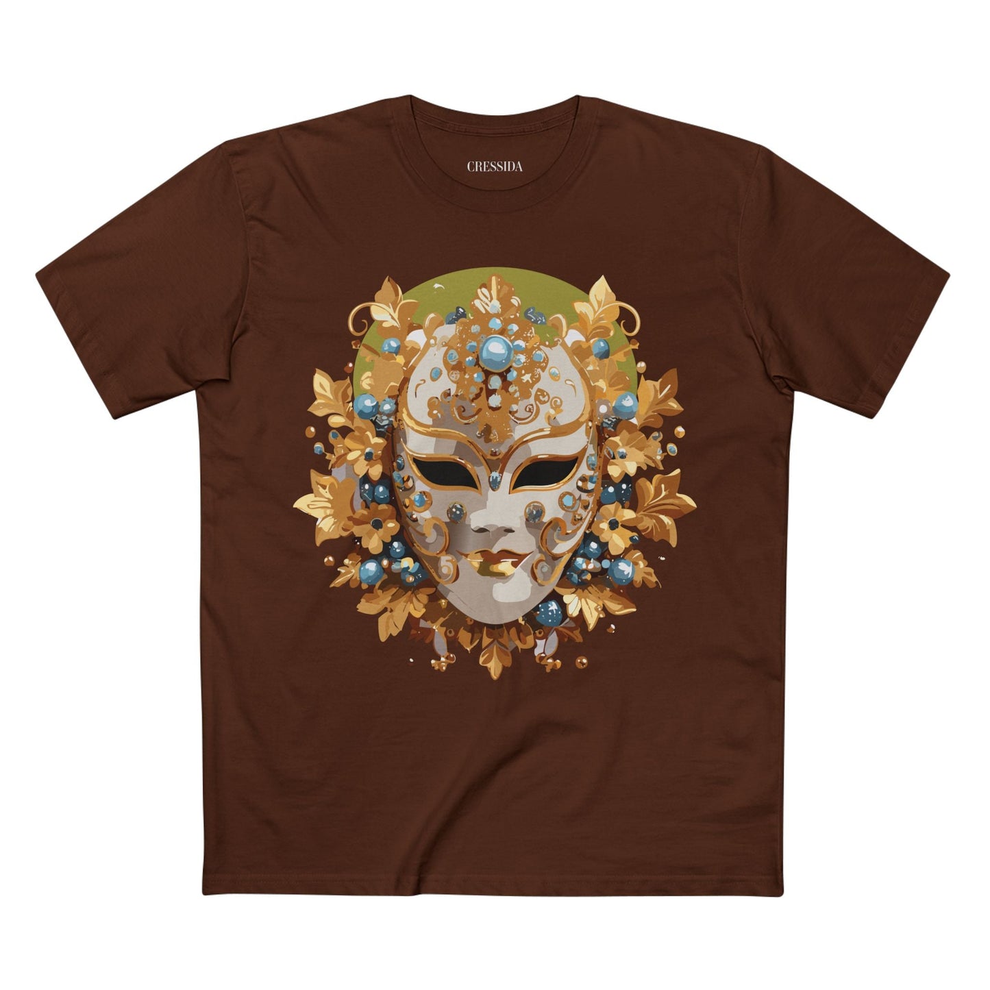 Carnival Mask Graphic T-Shirt Unisex 100 Cotton With Antique Gold Art Design Tee 8