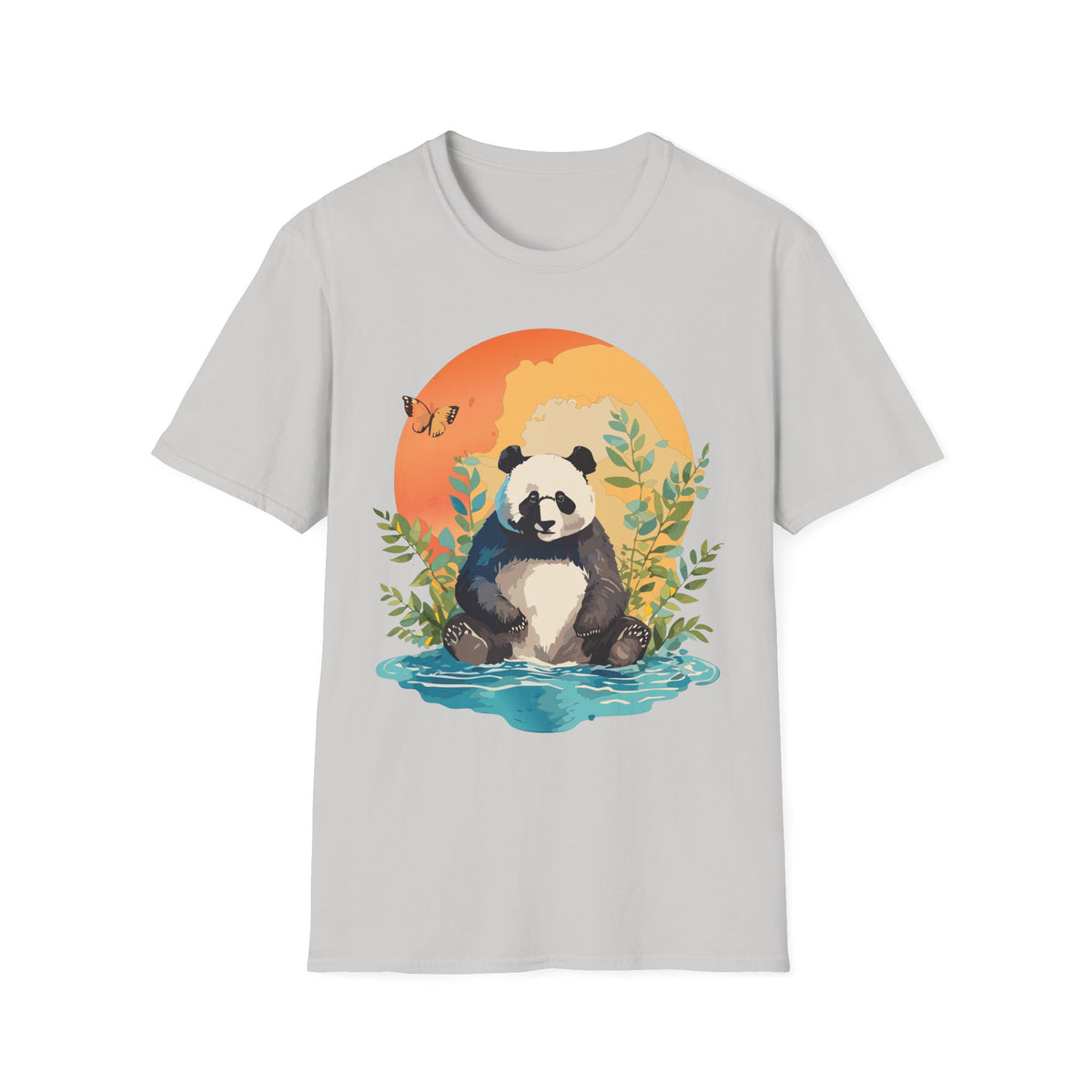 Panda Sunset Illustration T-Shirt | Cute Panda Nature Tee