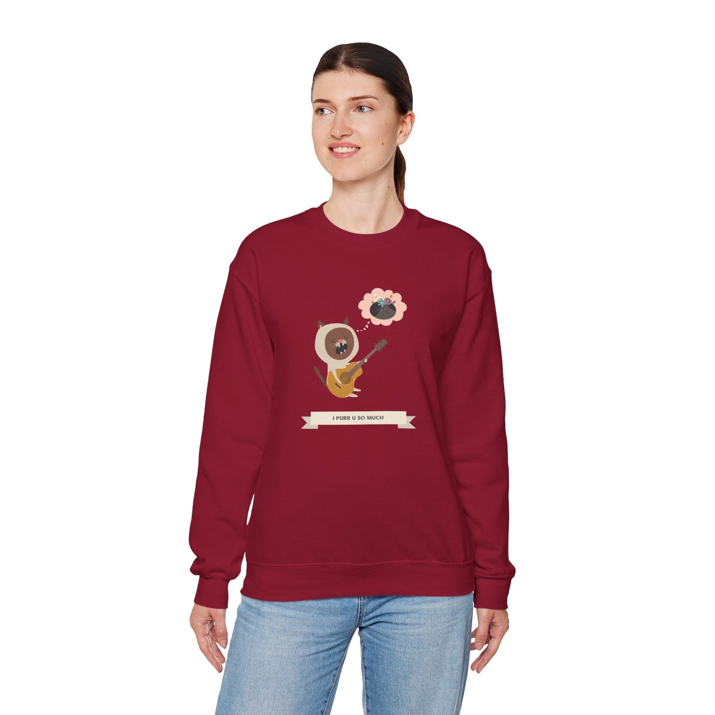 Cat with Guitar Sweatshirt, Love Sweatshirt, Cat Sweatshirt, Valentine's Day Sweatshirt, 50/50 Cotton-Poly Animal Sweatshirt 127