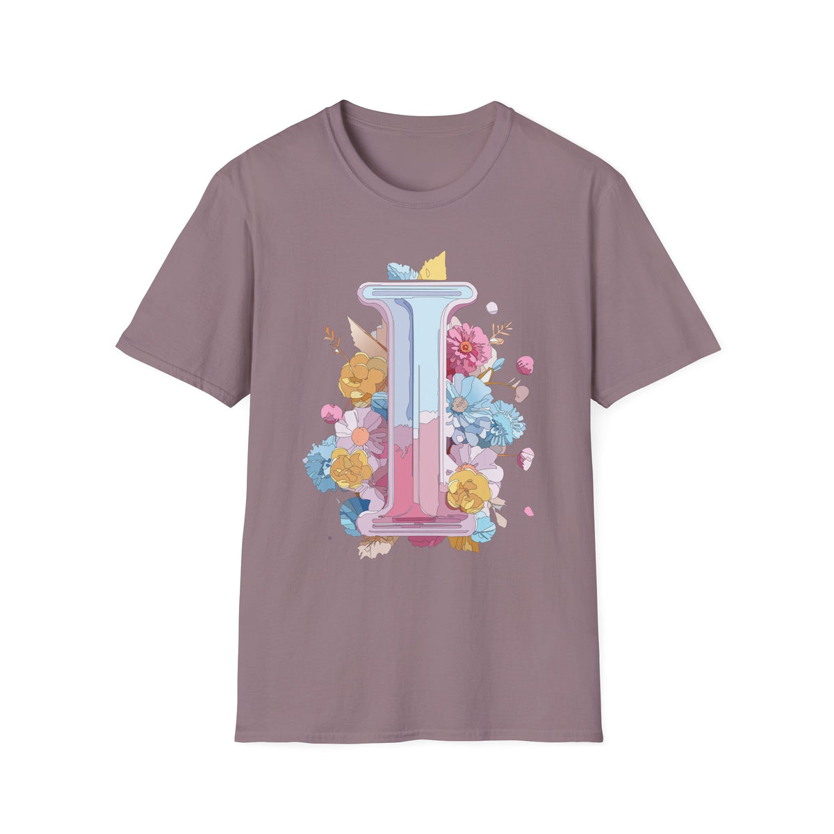 Floral Letter I T-Shirt | Pastel Monogram Initial Tee