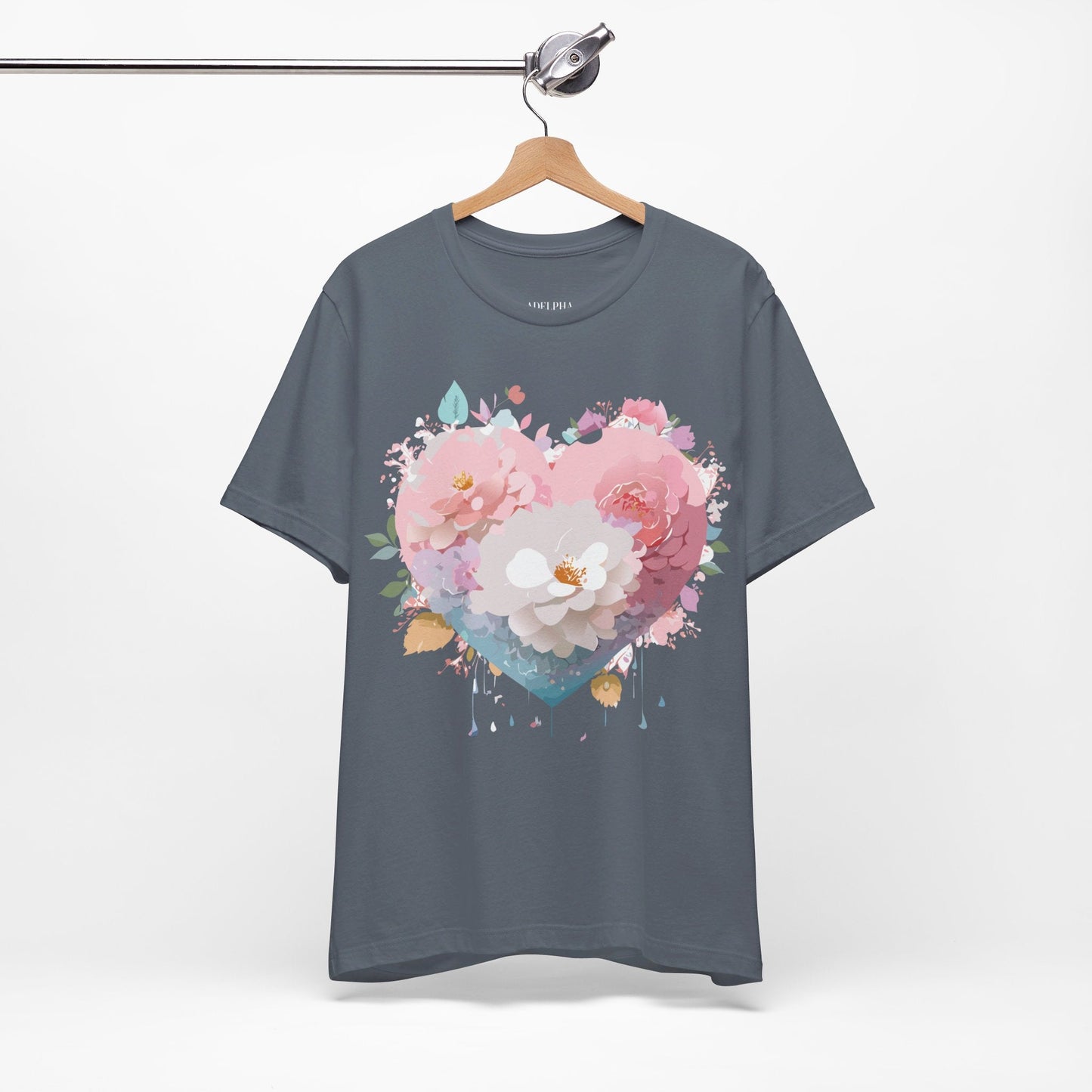 Valentine Day Graphic Unisex 100 Cotton Vintage Artwork with Love and Flower Design Tee 34