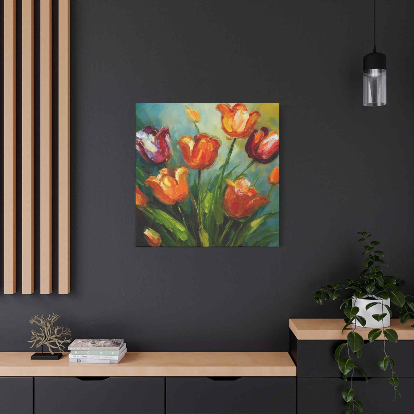 Tulips Print Canvas, Floral Oil Paint Print 20x20, 24x24, 30x30, 32x32, 36x36 Art Design Pine-Wood Inner Frame MC-142