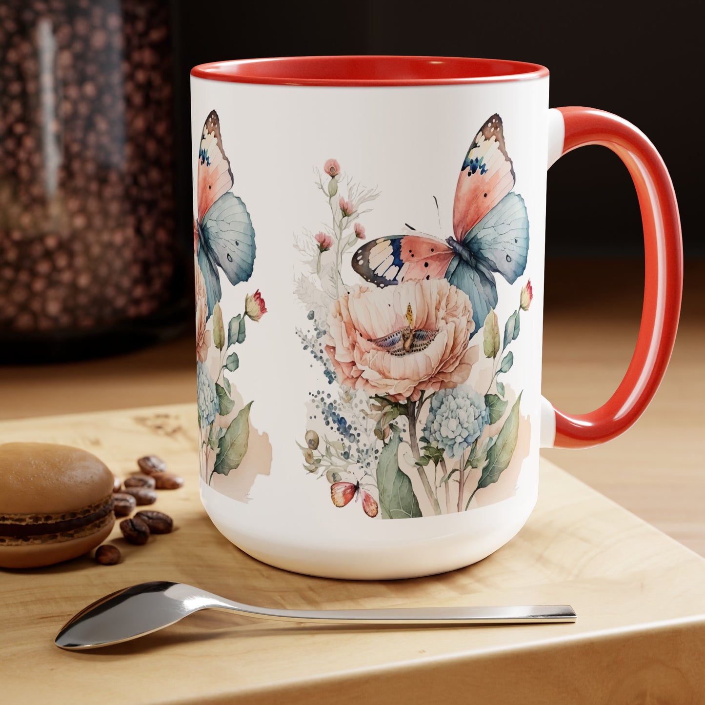 Two-Tone Coffee Mugs with butterfly