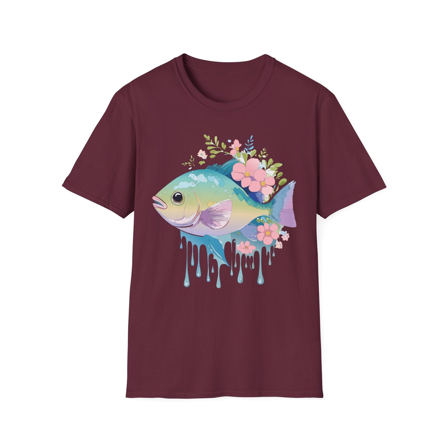 Fish Art Graphic Tee Unisex Gildan Softstyle 64000 100 Percent Ring Spun Cotton Comfortable Tee