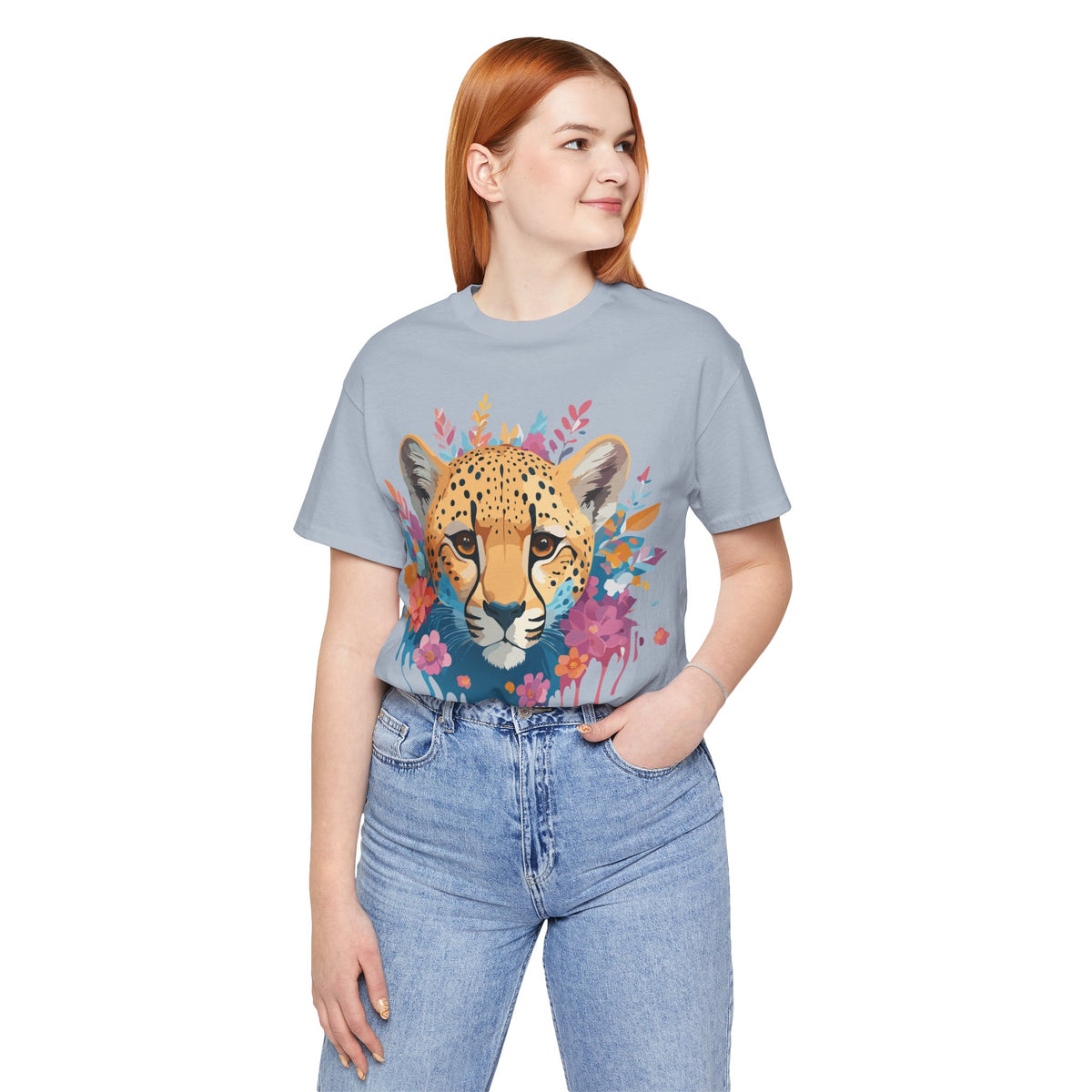 Cheetah Graphic Unisex Cotton Bella+Canvas Tee with Art Animal Design e9