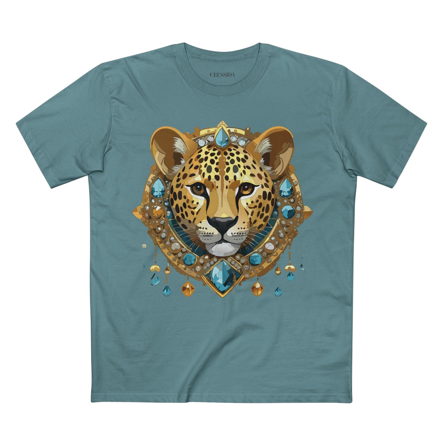 Cheetah Graphic Unisex 100 Cotton Tee With Unique Animal Golden Medallion Art Design 44