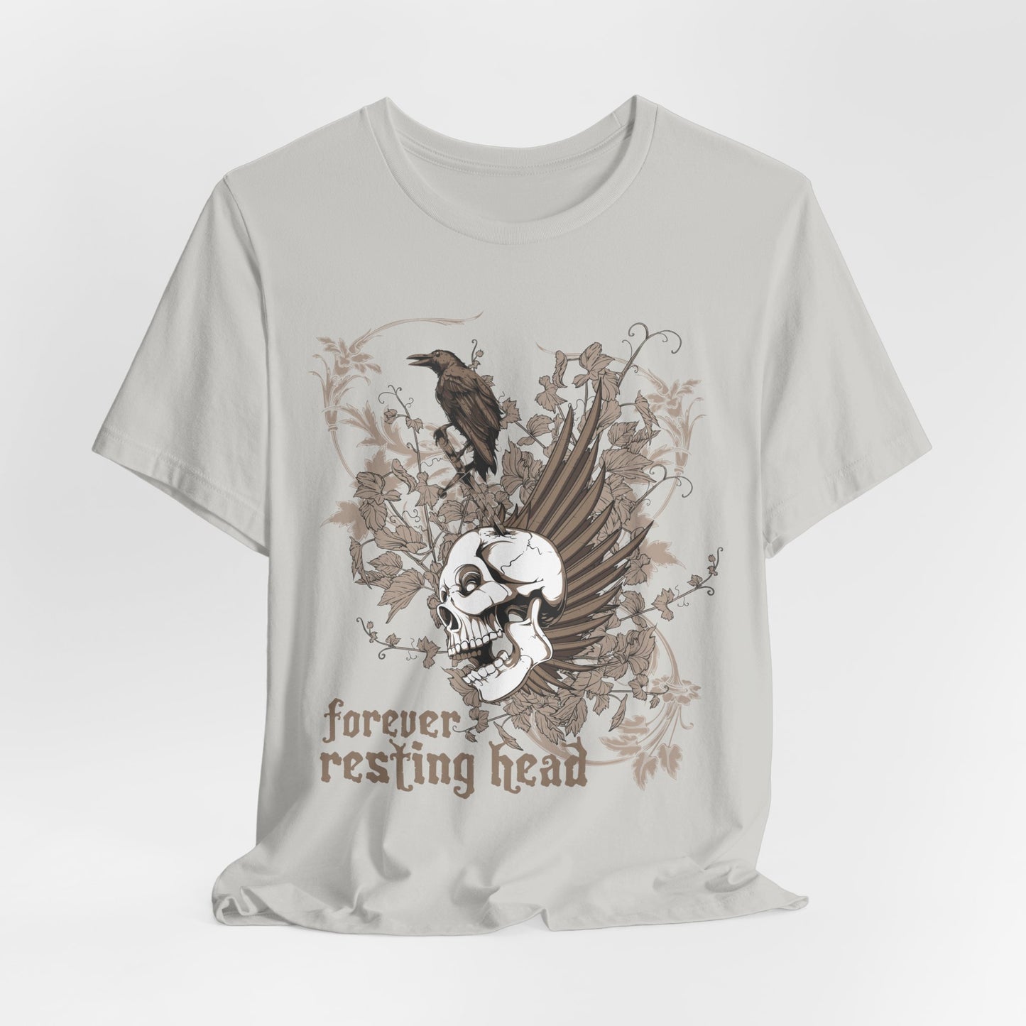 Forever Resting Head Tee, Edgy Graphic Shirt, Music T-Shirt, Gothic Tees, Skull Shirt, Art Design Tee, Skull Graphic Top