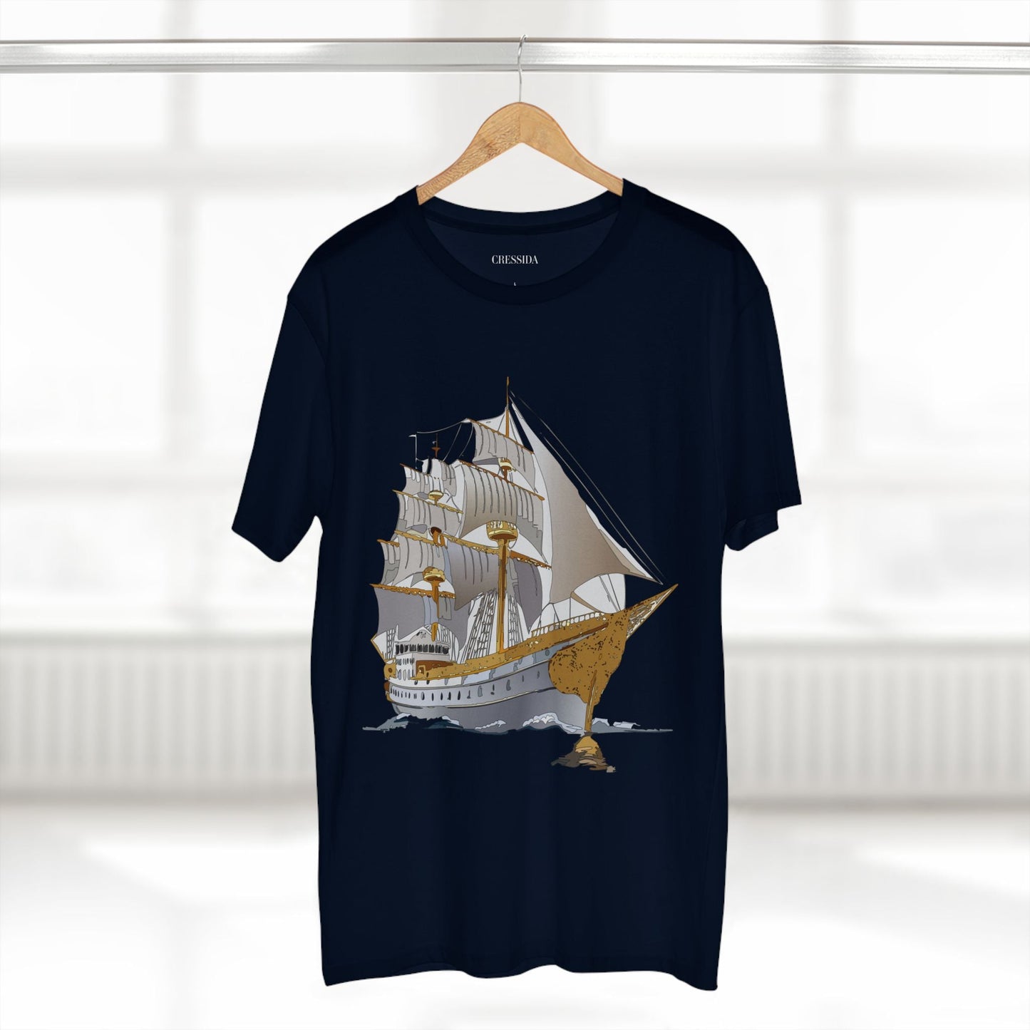Ship Graphic Unisex 100 Cotton T-Shirt with Gold Frigate Art Design 6