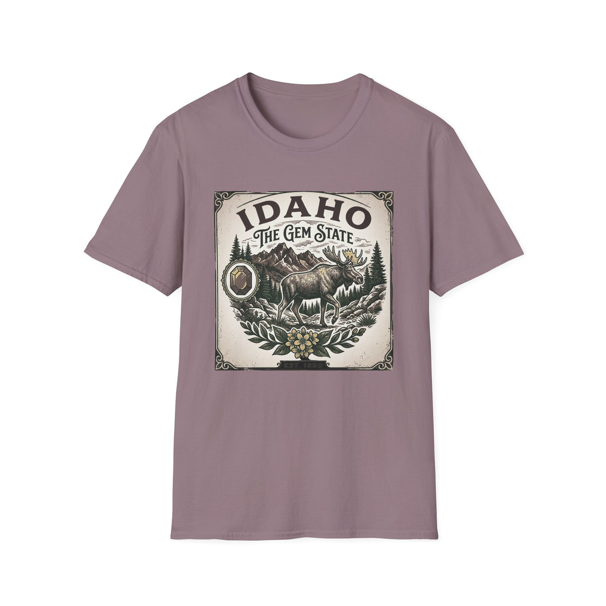 Idaho The Gem State Vintage Moose Travel Tourist Graphic Design Unisex 100 Cotton Gildan T-Shirt
