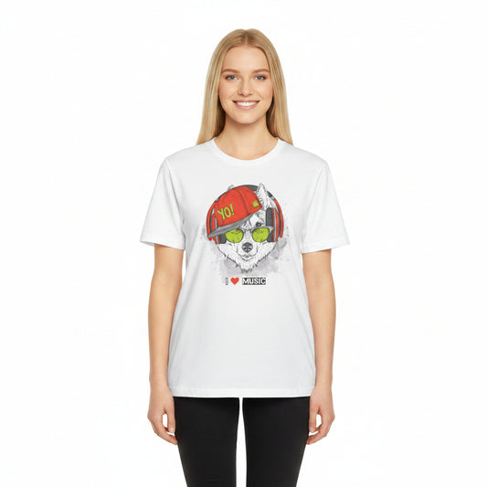 Music-Loving Wolf Graphic T-Shirt Unisex Cotton Short Sleeves I Music Streetwear Tee