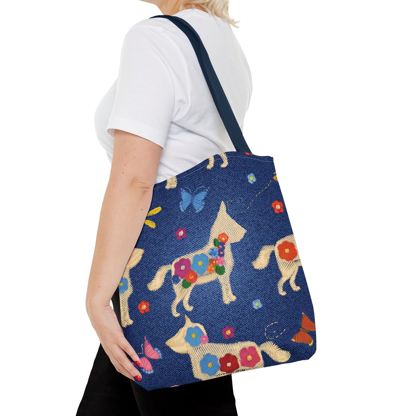 Denim Fabric Imitation Print Unisex Canvas Bag Poly Spun 3 Sizes Tote Bag 191-7