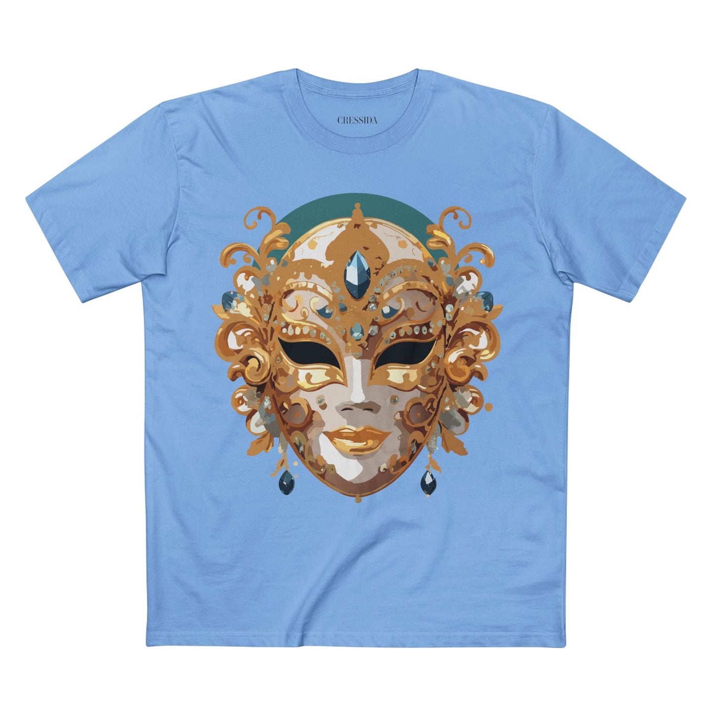 Carnival Mask Graphic T-Shirt Unisex 100 Cotton With Antique Gold Art Design Tee 3