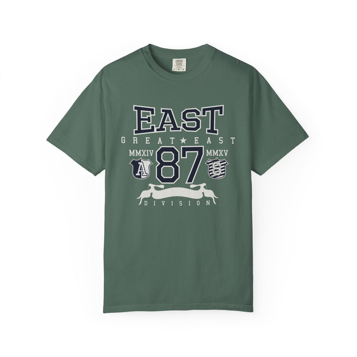 87-East-Varsity-College Graphic Unisex Comfort Colors Garment-Dyed Heavyweight 100 Cotton Art Design T-Shirt w17