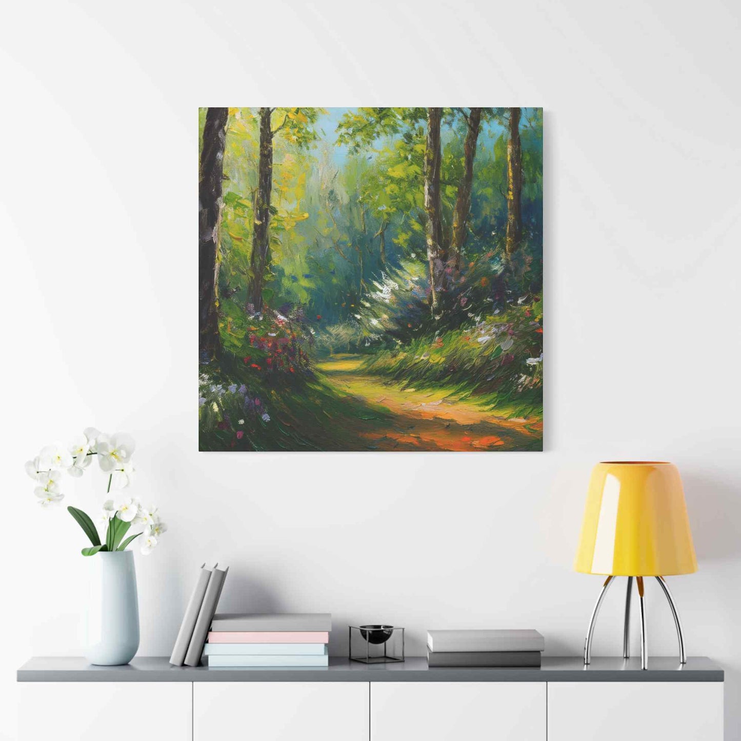 Summer Forest Print Canvas, Oil Paint Print 20x20, 24x24, 30x30, 32x32, 36x36 Art Design Print Pine-Wood Inner Frame MC-88