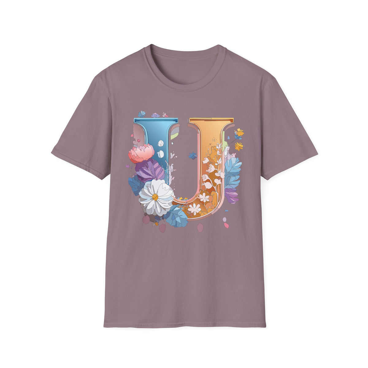 Floral Letter U T-Shirt | Botanical Initial Tee, Monogram Graphic