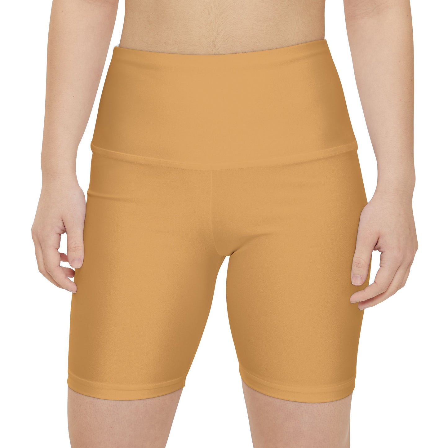 Sunlit Clay Yellow Women's High-Waist Workout Shorts — Solid Mustard Biker Shorts for Gym, Yoga & Everyday Activewear