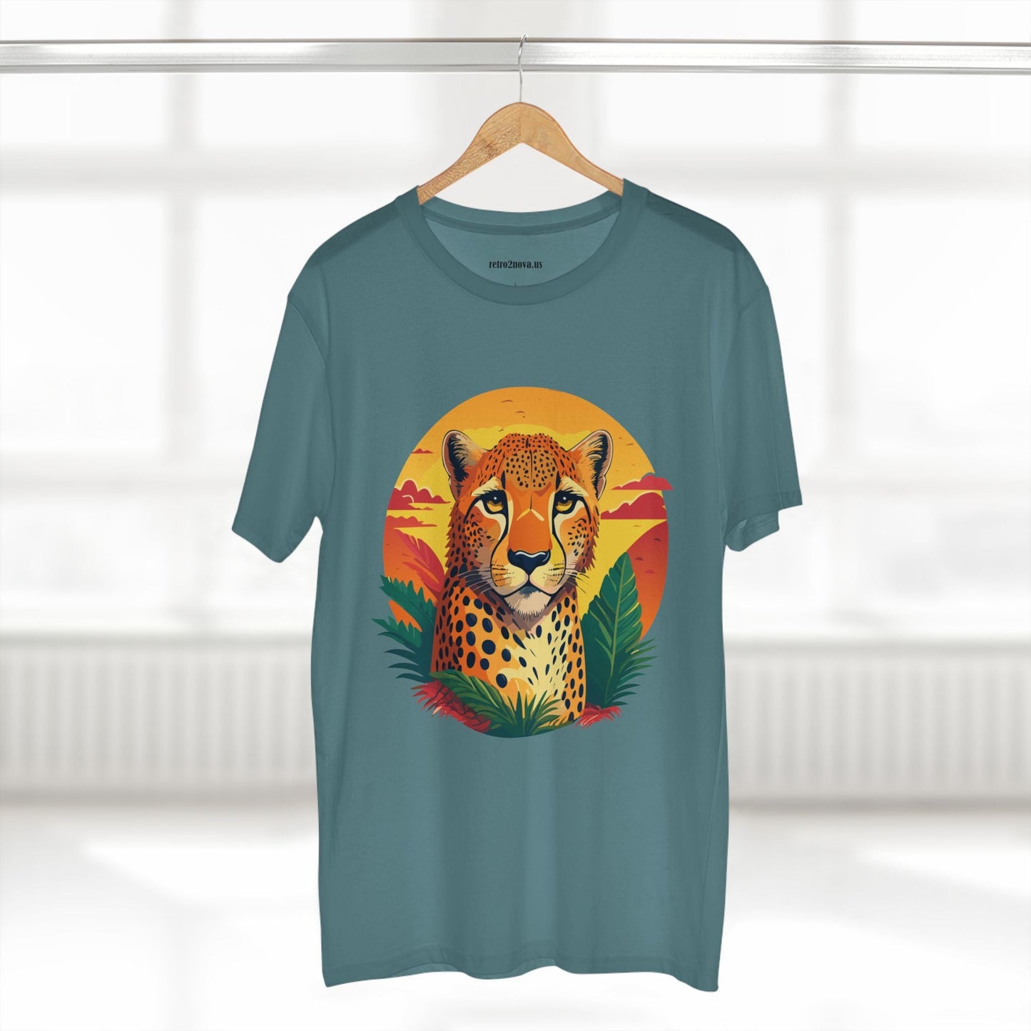 Unisex Cheetah Shirt Premium Cotton Staple Tee With Original Art Design By Retro2Nova Exclusive Art Collection