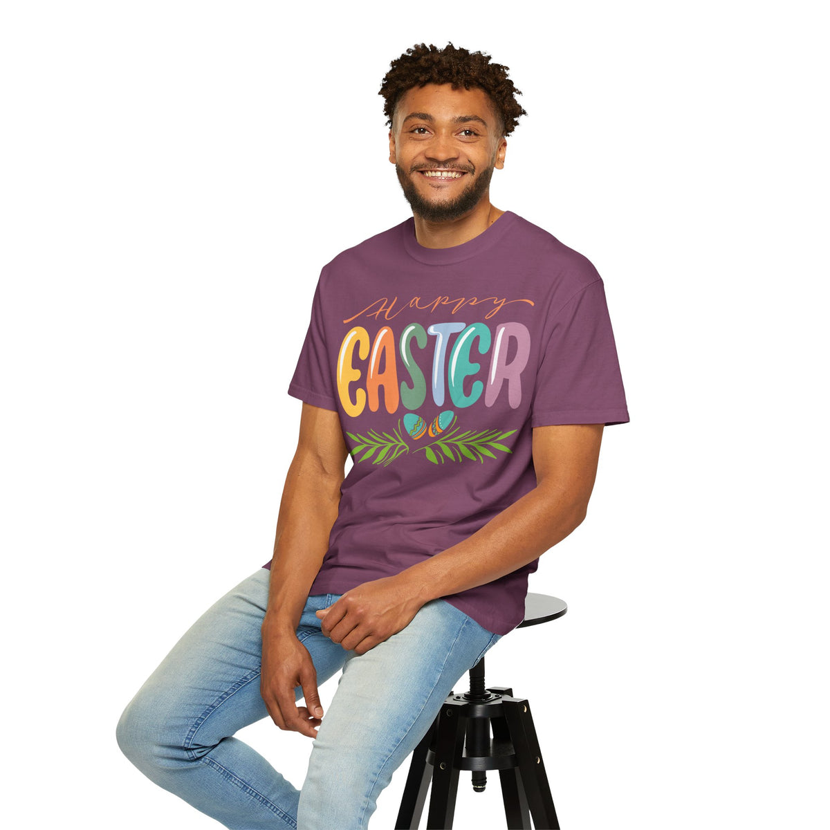 Happy Easter T-Shirt, Tee Shirt with Easter Signature, T Shirt with Easter Prints, Tee Shirt with Easter Design