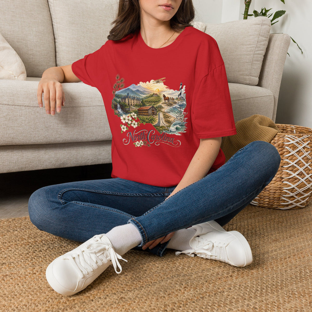 North Carolina State Travel Tourist Graphic Design Unisex 100 Cotton Gildan T-Shirt