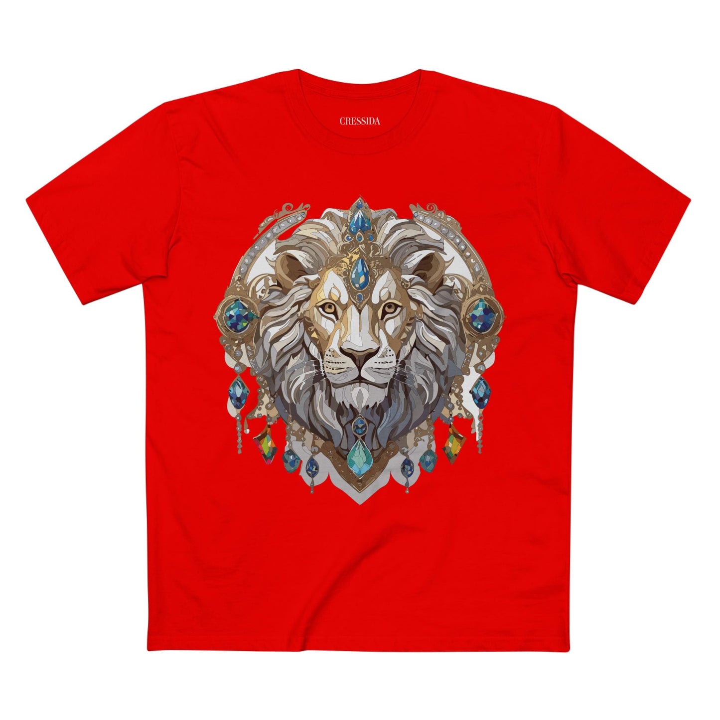 Lion Graphic Unisex 100 Cotton Tee With Unique Animal Golden Medallion Art Design 58