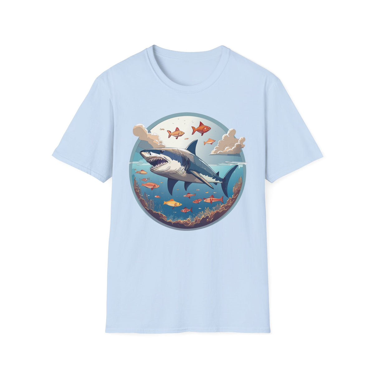 Great White Shark Ocean Scene T-Shirt | Shark Graphic Tee, Marine Life Art