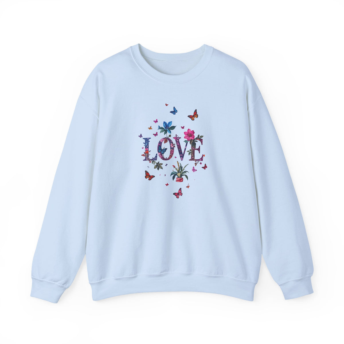 Unisex Floral Love Sweatshirt, Love Floral Sweatshirt, Floral Butterfly Sweatshirt, 50/50 Cotton-Poly Valentine's Day Sweatshirt 03
