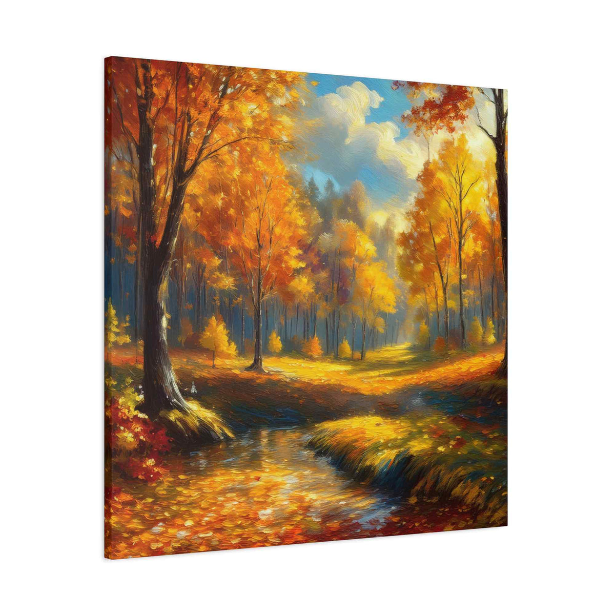 Fall Forest Print Canvas, Oil Paint Print 20x20, 24x24, 30x30, 32x32, 36x36 Art Design Canvas Pine-Wood Inner Frame MC-103