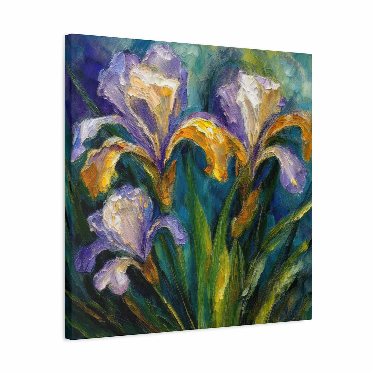 Irises Floral Print Canvas, Floral Oil Paint Print 20x20, 24x24, 30x30, 32x32, 36x36 Art Design Pine-Wood Inner Frame MC-183