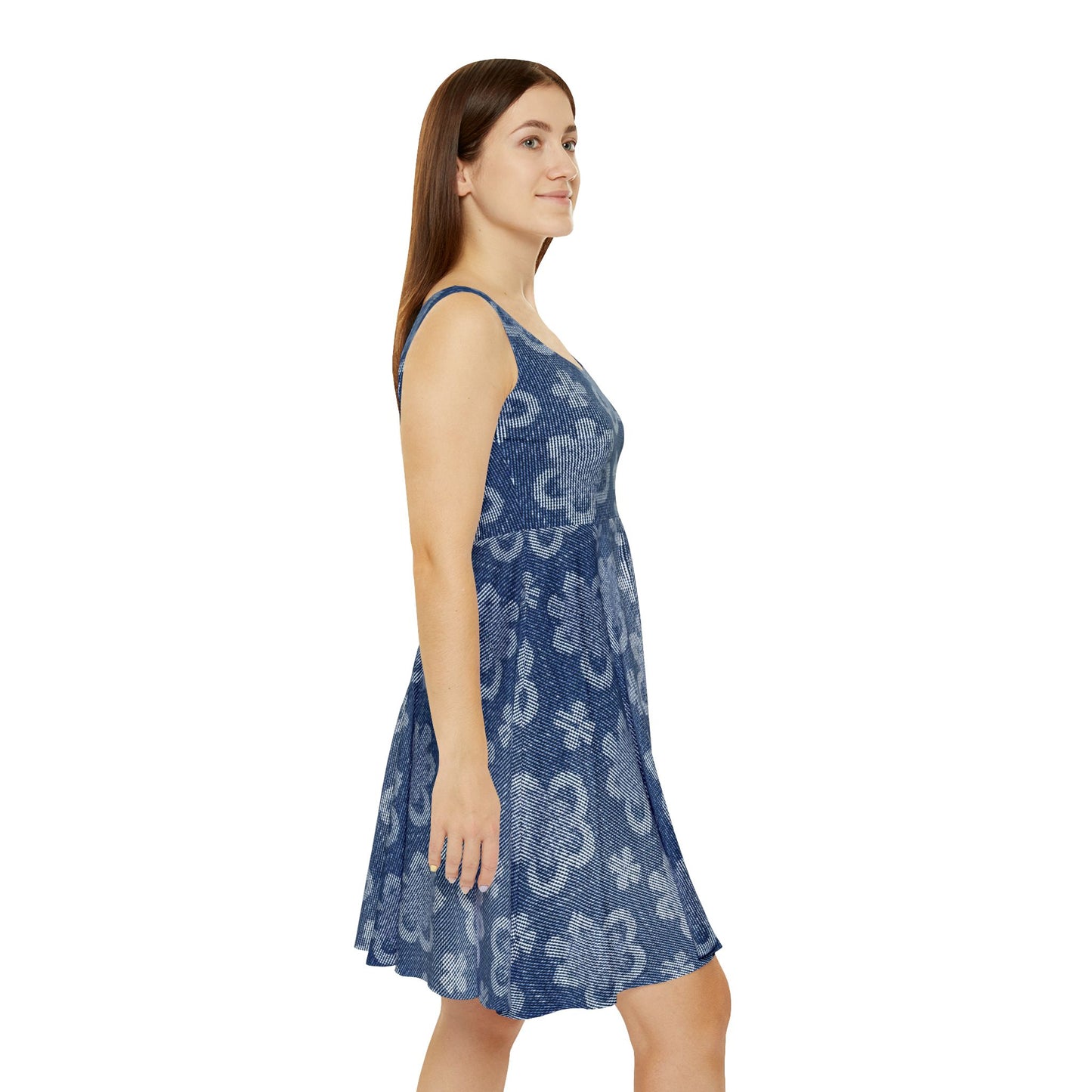 Women Denim Print Skater Dress, Denim Print Poly-Span Dress - 25