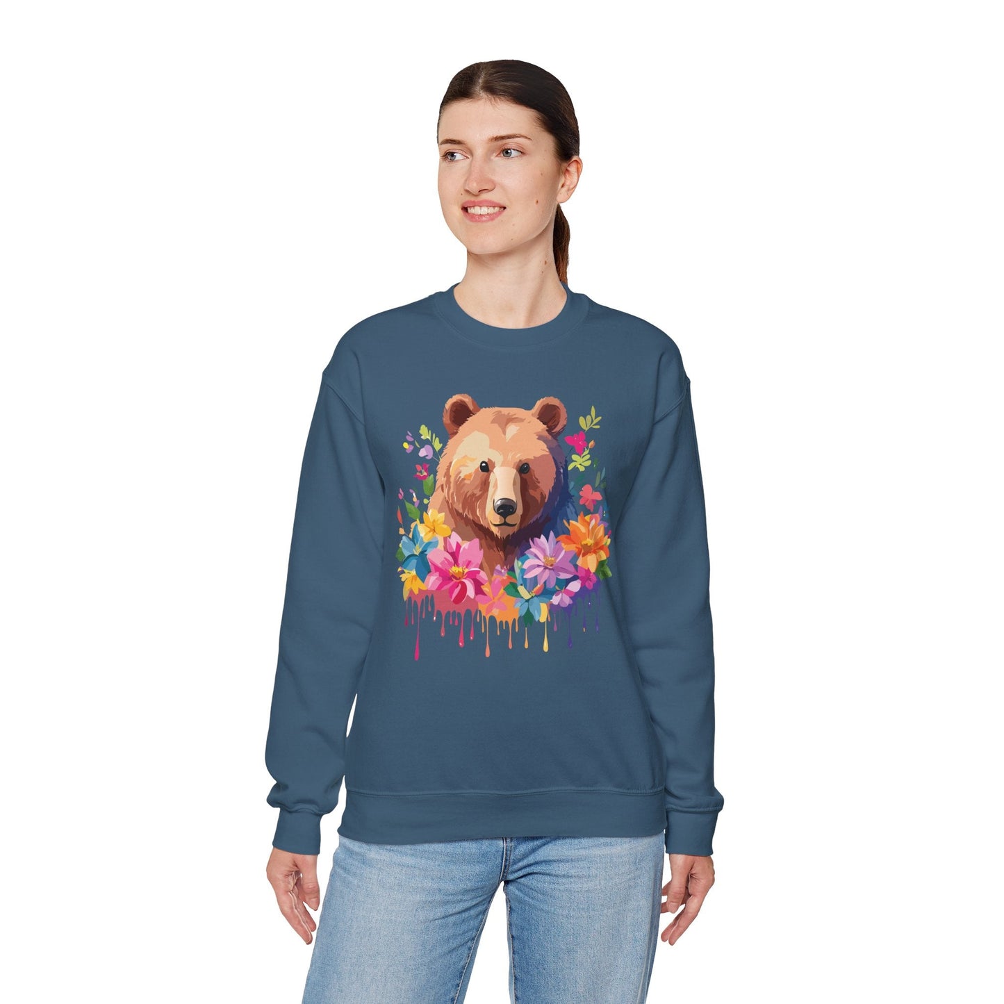 Unisex Floral Bear Sweatshirt With Art Design Animals Sweatshirt